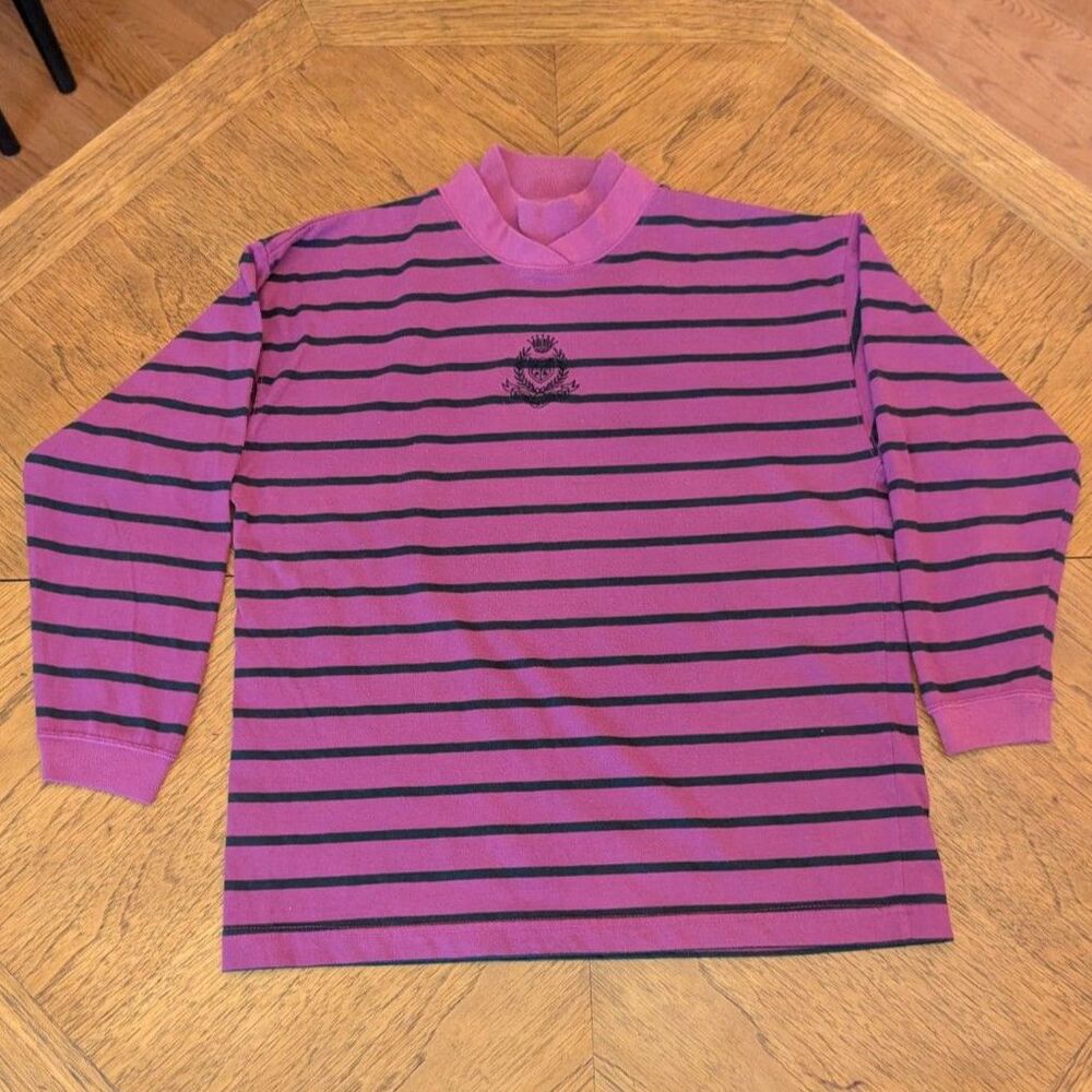 Vintage Erika & Company Pink Purple Striped Mock Neck Top Medium